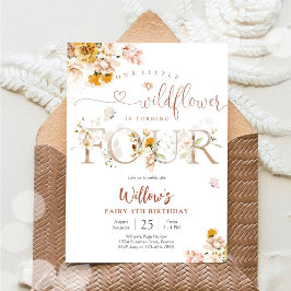 Floral Wildflower 4th Birthday Invitation Kaart