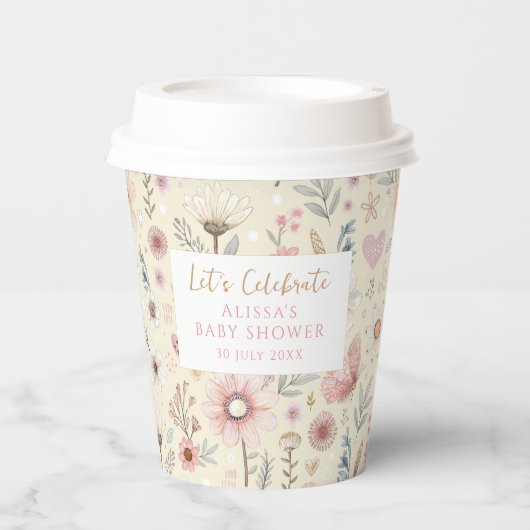 Floral Wildflower Baby shower Coffee Papieren Bekers (Voorkant)