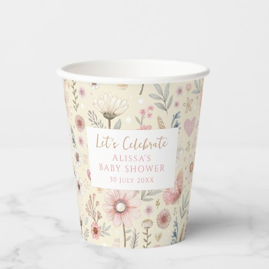 Floral Wildflower Baby shower Papieren Bekers (Voorkant)