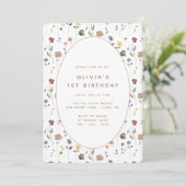 Floral Wildflower Birthday | Uitnodiging (Staand voorkant)