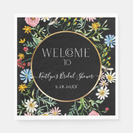Floral Wildflower Black Boho Welkom Vrijgezellenfe Servet