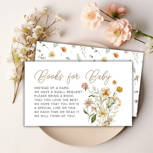 Floral Wildflower Boeken voor Baby shower Informatiekaartje