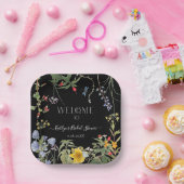 Floral Wildflower Boho Black WelkomstVrijgezellenf Papieren Bordje (Feest)