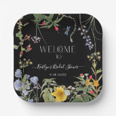 Floral Wildflower Boho Black WelkomstVrijgezellenf Papieren Bordje (Voorkant)
