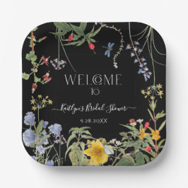 Floral Wildflower Boho Black WelkomstVrijgezellenf Papieren Bordje