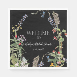 Floral Wildflower Boho Black WelkomstVrijgezellenf Servet