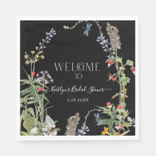 Floral Wildflower Boho Black WelkomstVrijgezellenf Servet