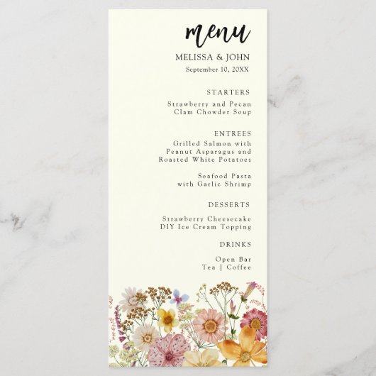 Floral Wildflower Boho Wedding Menu (Voorkant)