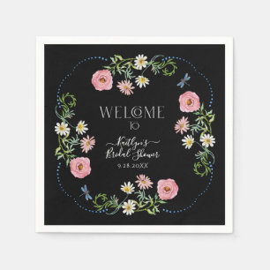Floral Wildflower Daisy Black Boho Vrijgezellenfee Servet