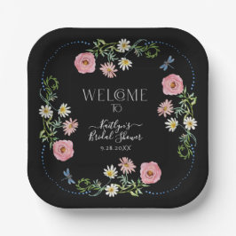 Floral Wildflower Daisy Boho Black Vrijgezellenfee Papieren Bordje