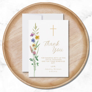 Floral Wildflower doop Bedankkaart