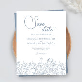 Floral Wildflower Dusty Blue Wedding Bewaar de dat Save The Date