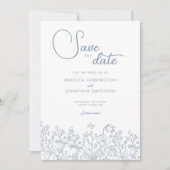 Floral Wildflower Dusty Blue Wedding Bewaar de dat Save The Date (Voorkant)