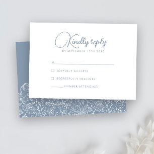 Floral Wildflower Dusty Blue Wedding RSVP Kaartje