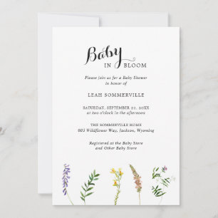 Floral Wildflower Elegant Baby shower Kaart