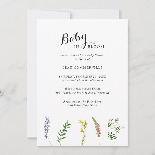 Floral Wildflower Elegant Baby shower Kaart (Voorkant)