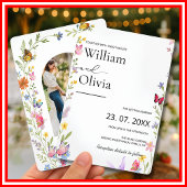 Floral Wildflower Elegante Boho Butterflies Weddin Kaart