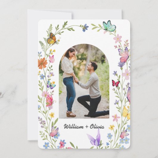 Floral Wildflower Elegante Boho Butterflies Weddin Kaart (Achterkant)