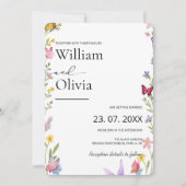 Floral Wildflower Elegante Boho Butterflies Weddin Kaart (Voorkant)