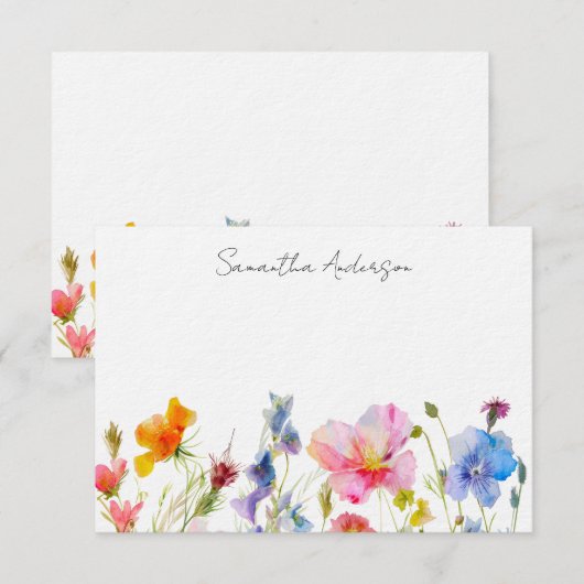 Floral Wildflower gepersonaliseerde platte noot Ka Notitiekaartje (Voorkant / Achterkant)