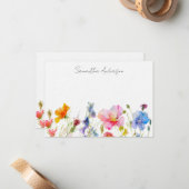 Floral Wildflower gepersonaliseerde platte noot Ka Notitiekaartje (Voorkant / Achterkant in situ)