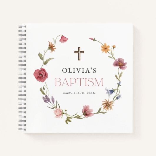 Floral Wildflower Girl Baptism Celebration Notitieboek (Voorkant)
