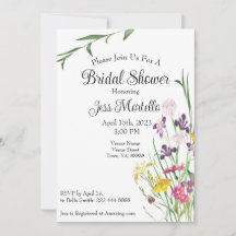Floral Wildflower Iris Bridal Shower Uitnodiging