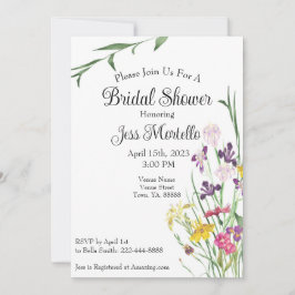 Floral Wildflower Iris Bridal Shower Uitnodiging