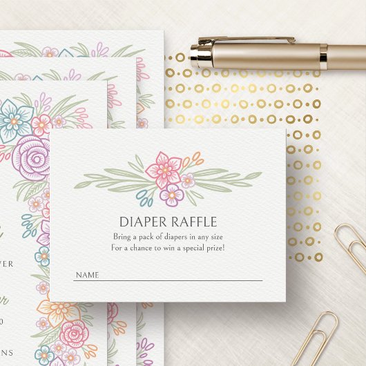 Floral Wildflower Luier Raffle Baby shower Informatiekaartje