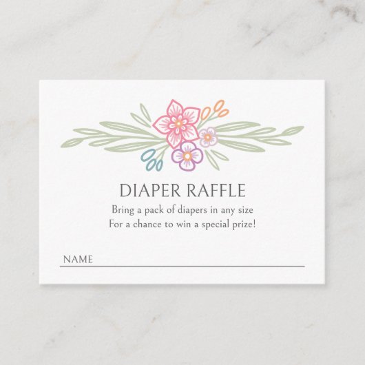 Floral Wildflower Luier Raffle Baby shower Informatiekaartje (Voorkant)