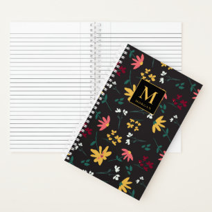 Floral Wildflower Modern Monogram Gepersonaliseerd Notitieboek