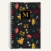 Floral Wildflower Modern Monogram Gepersonaliseerd Notitieboek (Voorkant)