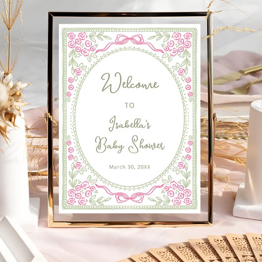 Floral Wildflower Pink Green Baby Shower Welcome  Poster
