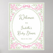 Floral Wildflower Pink Green Baby Shower Welcome  Poster (Voorkant)