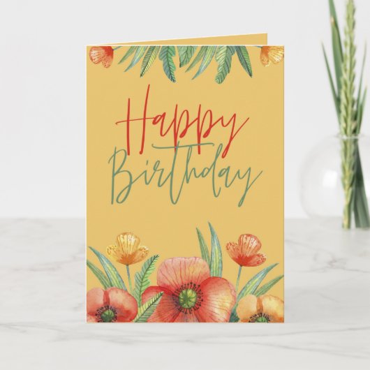 Floral Wildflower Waterverf Birthday Kaart (Voorkant)