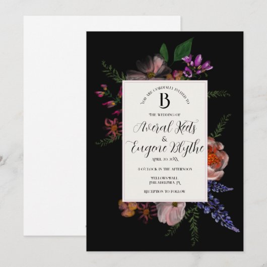 Floral Wildflower Waterverf bruiloft uitnodiging (Voorkant / Achterkant)