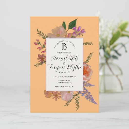 Floral Wildflower Waterverf bruiloft uitnodiging (Staand voorkant)