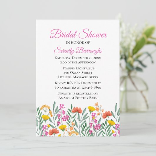 Floral Wildflower Waterverf Vrijgezellenfeest Kaart (Staand voorkant)