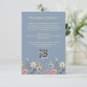 Floral Wildflowers Dusty Blue Wedding Details Informatiekaartje (Staand voorkant)