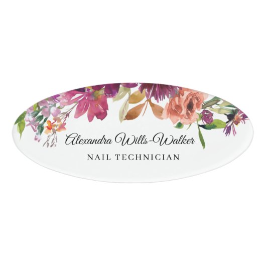 Floral Wildflowers Nail Technician Naambadge (Voorkant)