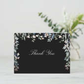 Floral Wildflowers Script zwart en wit Bedankkaart (Staand voorkant)