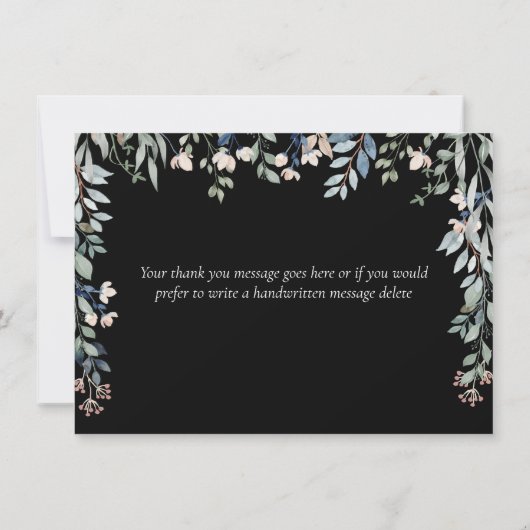 Floral Wildflowers Script zwart en wit Bedankkaart (Achterkant)