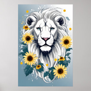 Floral Wildlife Afrikaanse Safari Witte Leeuw Poster