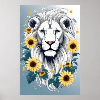 Floral Wildlife Afrikaanse Safari Witte Leeuw Poster
