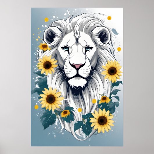 Floral Wildlife Afrikaanse Safari Witte Leeuw Poster (Voorkant)