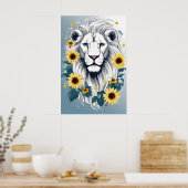 Floral Wildlife Afrikaanse Safari Witte Leeuw Poster (Keuken)