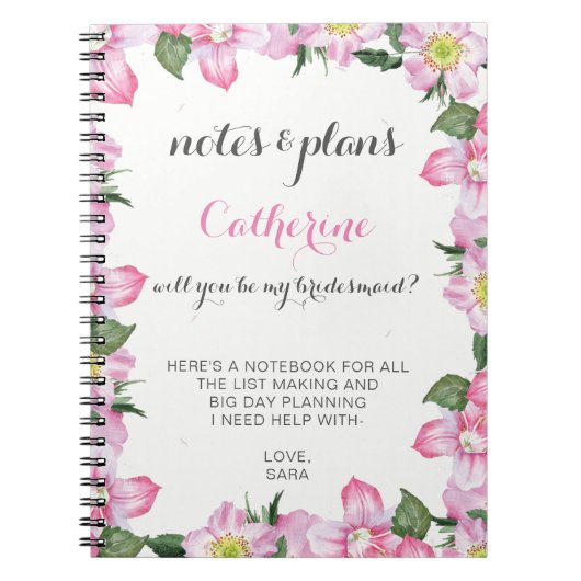 floral will you be my bridesmaid notitieboek (Voorkant)