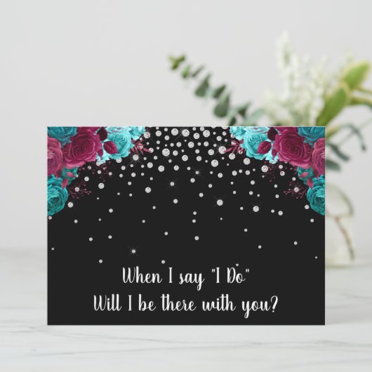 Floral "Will you be My Bridesmaid" Rhinestone Kaart (Staand voorkant)