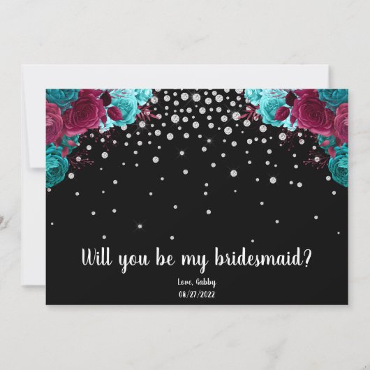 Floral "Will you be My Bridesmaid" Rhinestone Kaart (Achterkant)