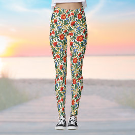 Floral Willam Morris Style Blauw Rood Goud Vintage Leggings